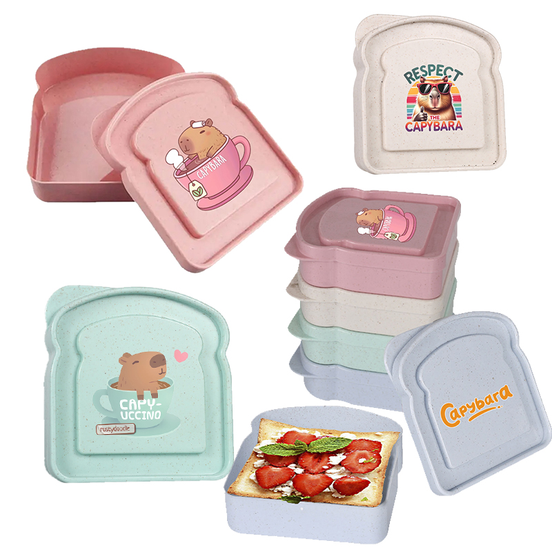 Food Storage Meals - カピバラサンドイッチ食品保存ケースコンテナサラダフルーツスナック収納ボックス蓋付き再利用可能な電子レンジランチボックスパンケース
