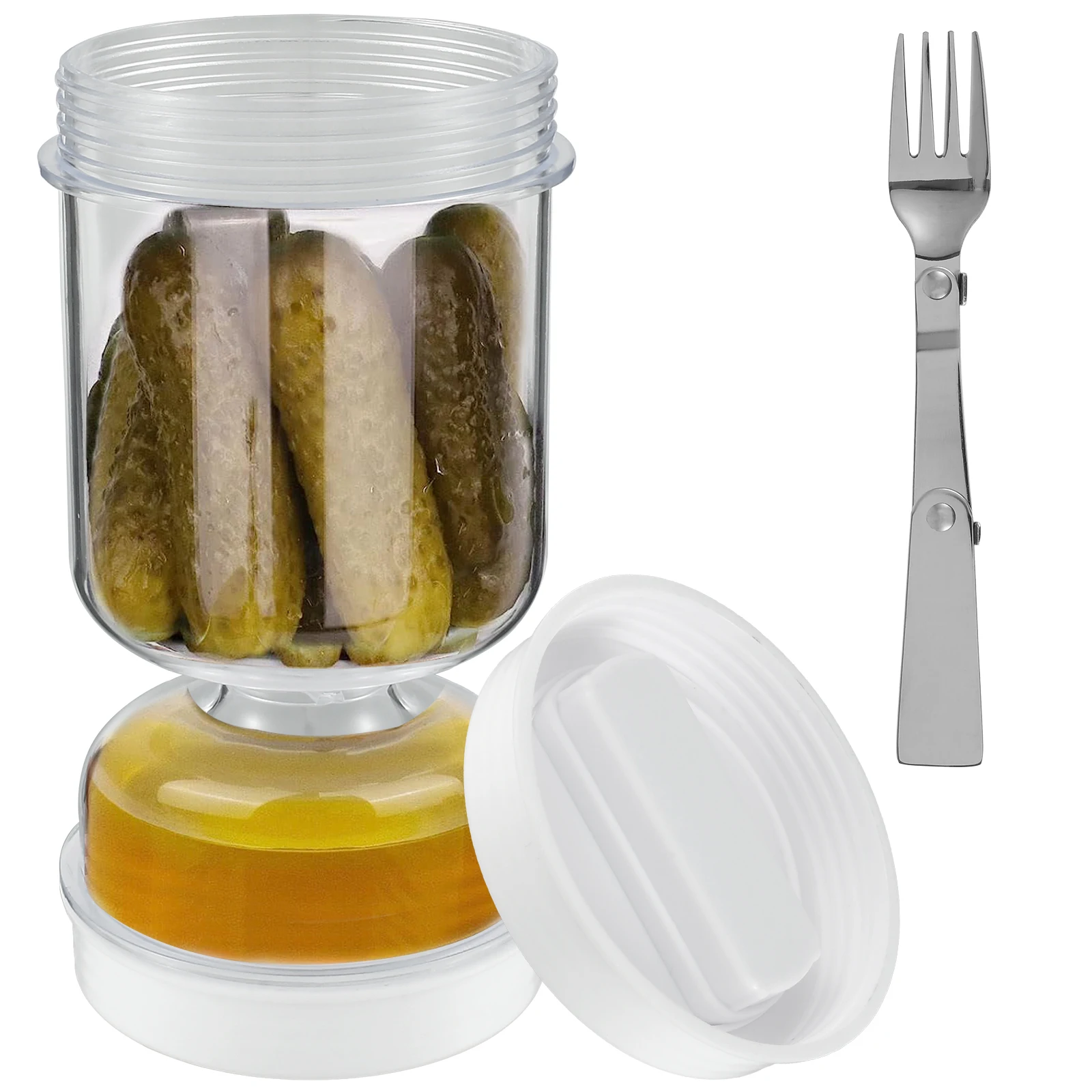 Food Storage With Dividers - フォーク付きピクルスジャー ドライおよびウェットディスペンサー ピクルスとオリーブ 砂時計ジャー キュウリコンテナ キッチン用
