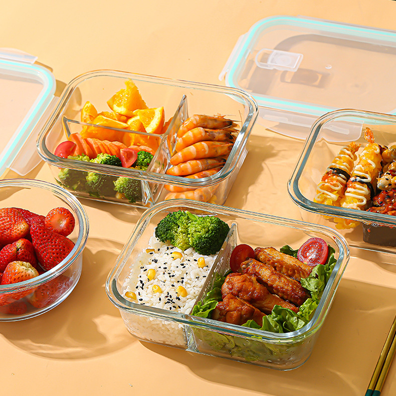 Food Storage Oven Safe - ガラス製鮮度保持容器 高硼珪酸耐熱電子レンジ対応弁当箱 冷蔵庫専用密閉ボウル 食品保存容器