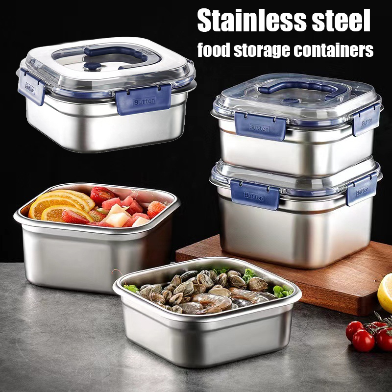 Food Storage Oven Safe - 漏れ防止ステンレス製食品保存容器 蓋付き 冷蔵庫 オフィスランチ フルーツ弁当 ポータブルミールコンテナ