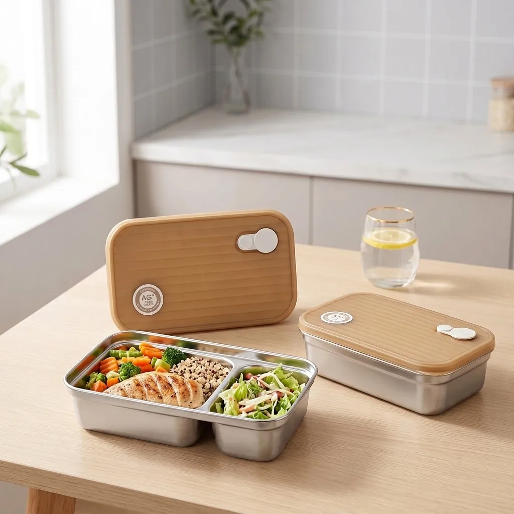 Food Storage With Dividers - 304ステンレス製、仕切り付きの弁当箱。密閉性の高い蓋付きで、お子様や学生、学校での食事の準備や食品の保存に最適。