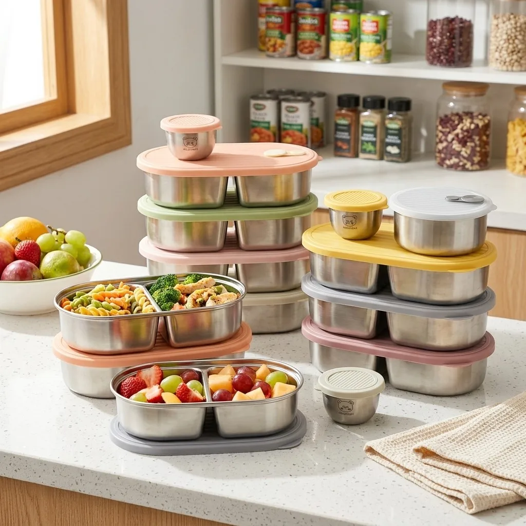 電子レンジ対応、304ステンレス製、密閉式の仕切り付き弁当箱 - Food Storage With Dividers のレビューと価格
