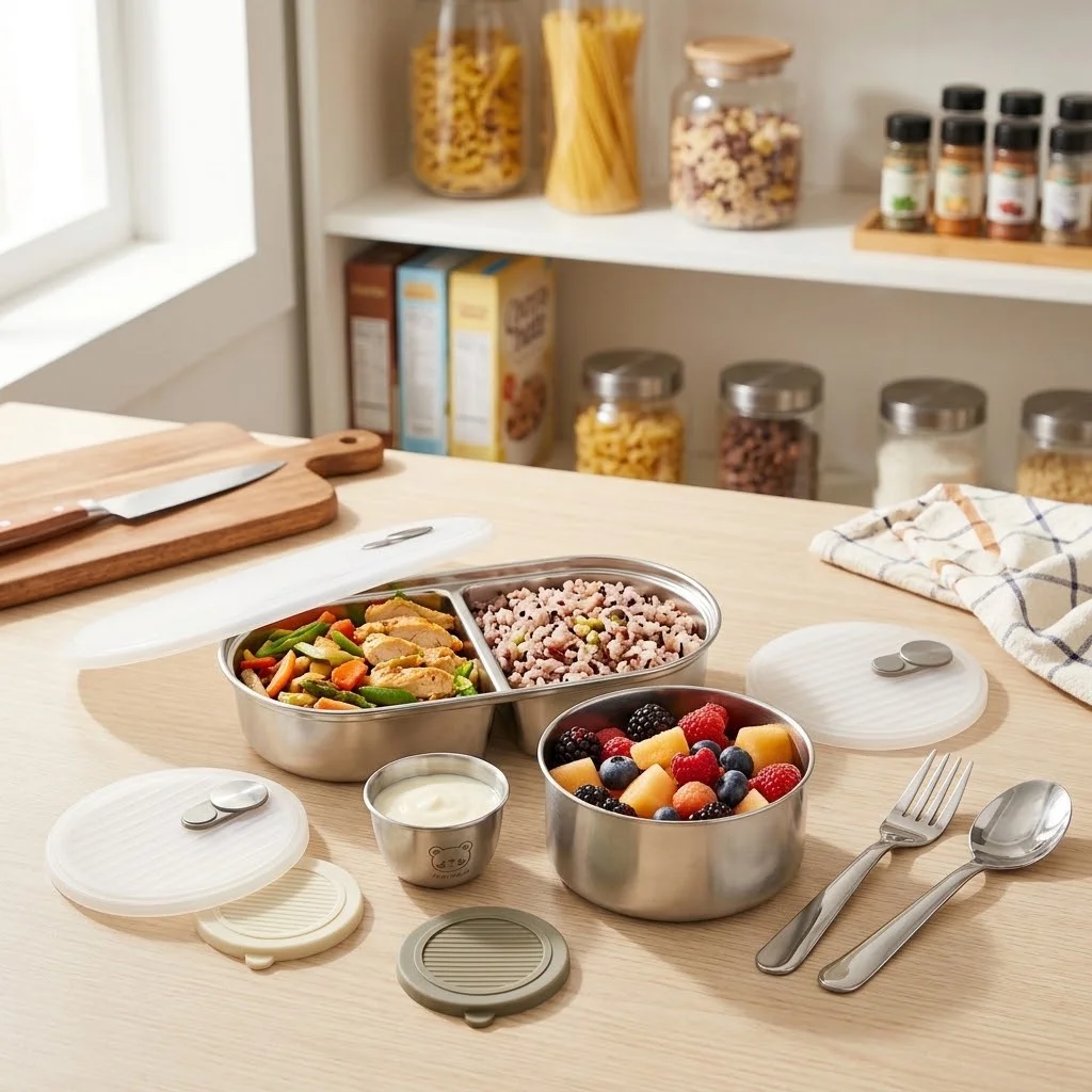 電子レンジ対応、304ステンレス製、密閉式の仕切り付き弁当箱 - Food Storage With Dividers のレビューと価格