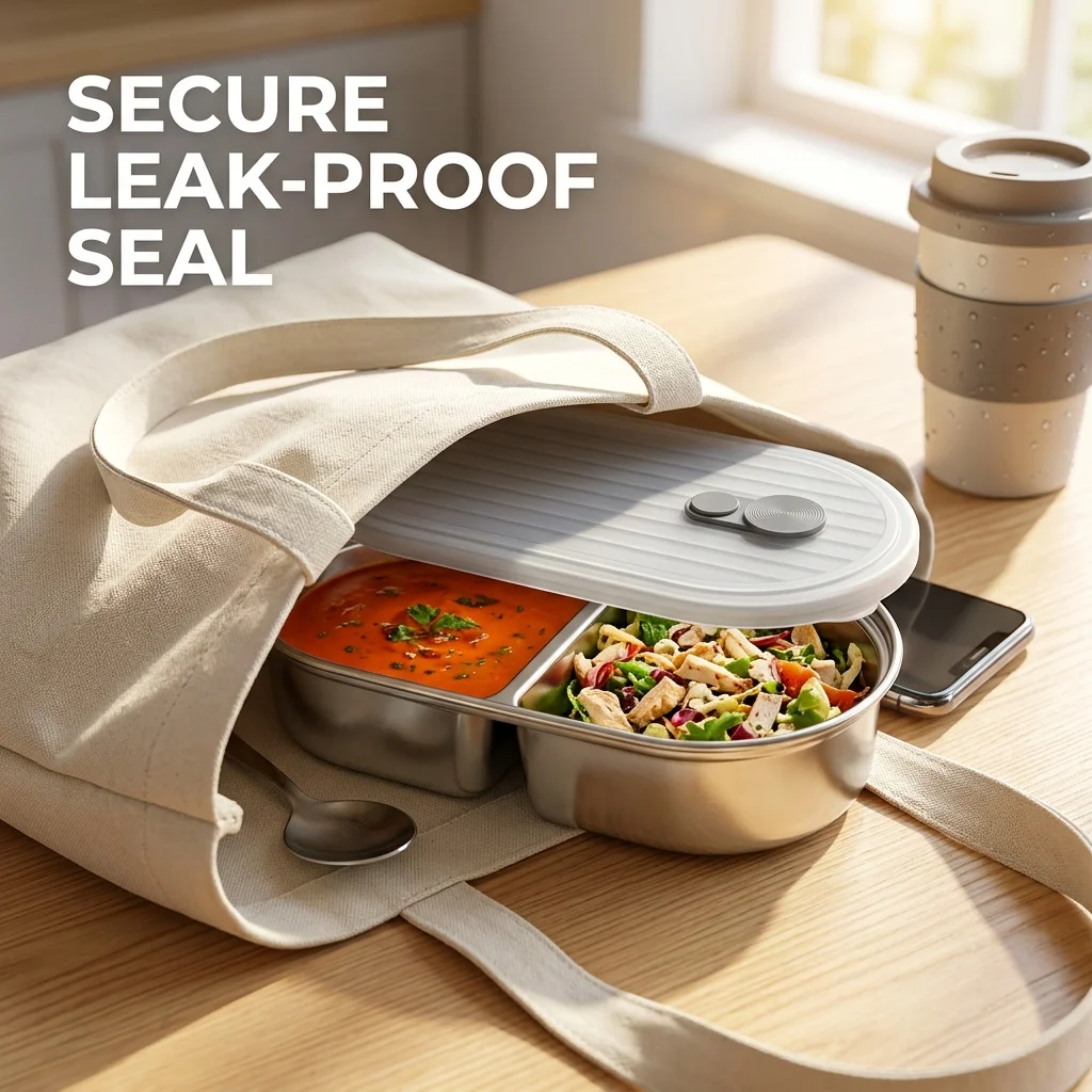 電子レンジ対応、304ステンレス製、密閉式の仕切り付き弁当箱 - Food Storage With Dividers のレビューと価格