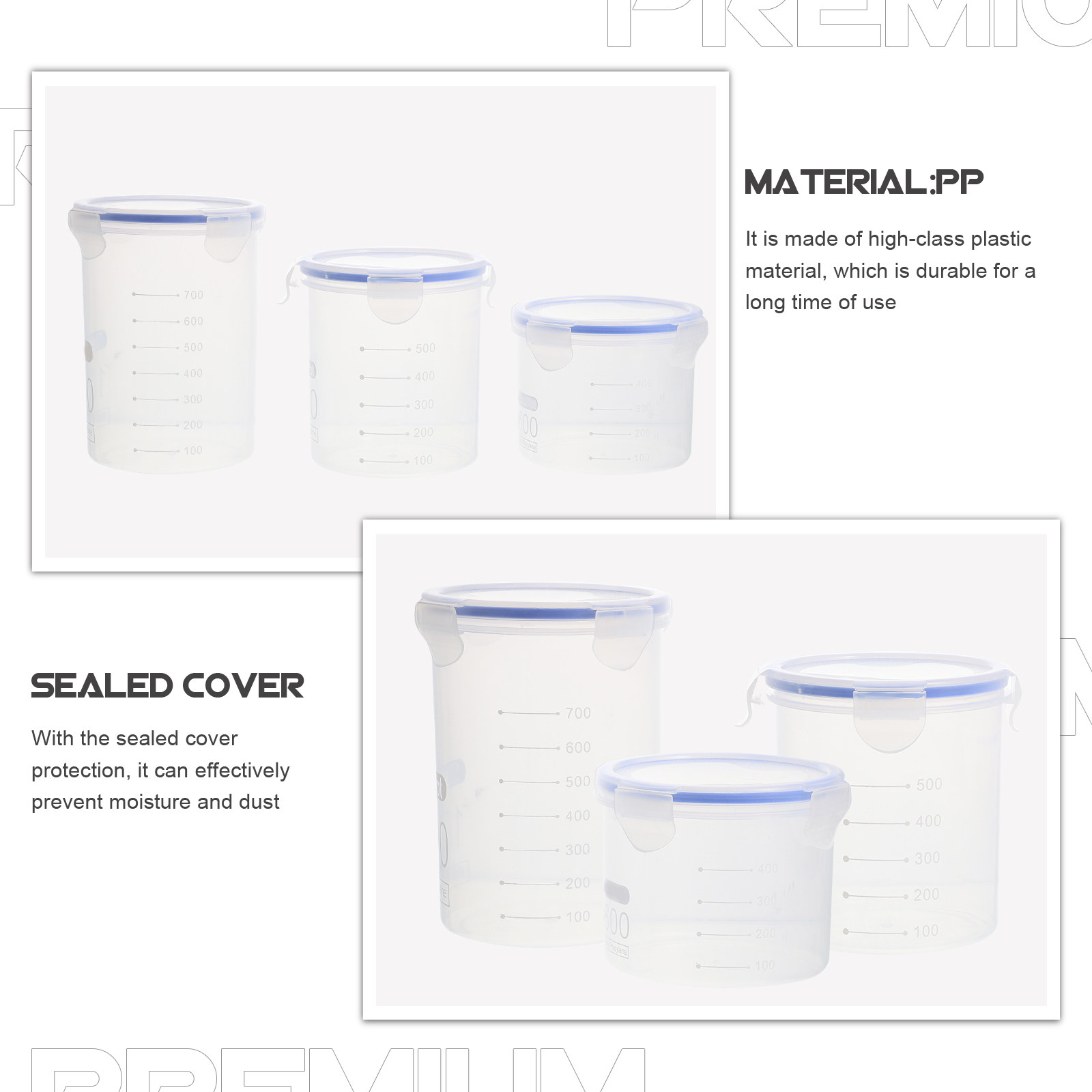 密閉式の食品保存容器6個セット。透明プラスチック製で、穀物や - Food Storage Containers のレビューと価格