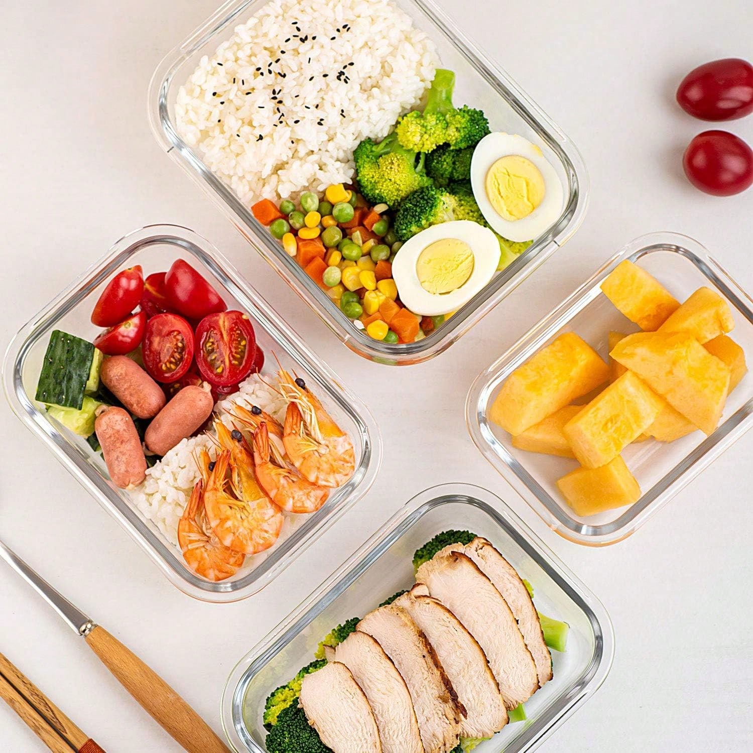 10個入りガラス製ミールプレップ容器、蓋付き食品保存容器、気 - Food Storage Meals のレビューと価格