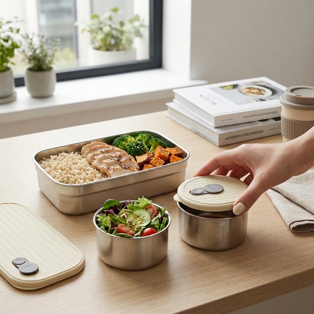電子レンジ対応 304ステンレス製弁当箱セット 3コンパート - Food Storage Oven Safe のレビューと価格