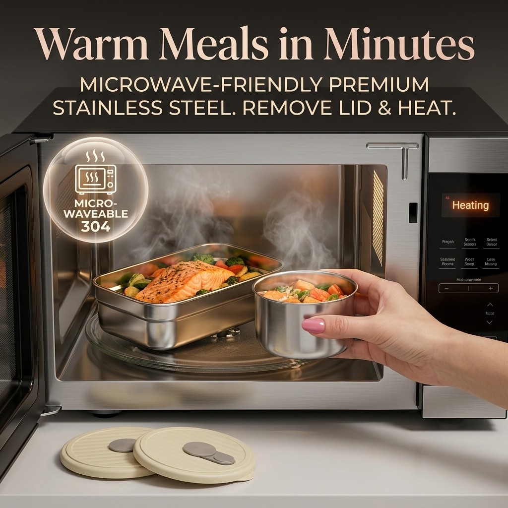 電子レンジ対応 304ステンレス製弁当箱セット 3コンパート - Food Storage Oven Safe のレビューと価格