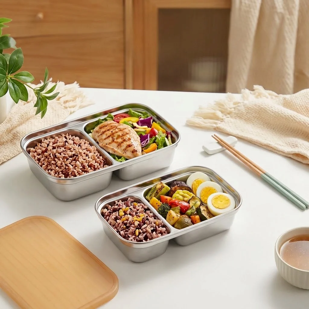 304ステンレス製、仕切り付きの弁当箱。密閉性の高い蓋付きで - Food Storage With Dividers のレビューと価格
