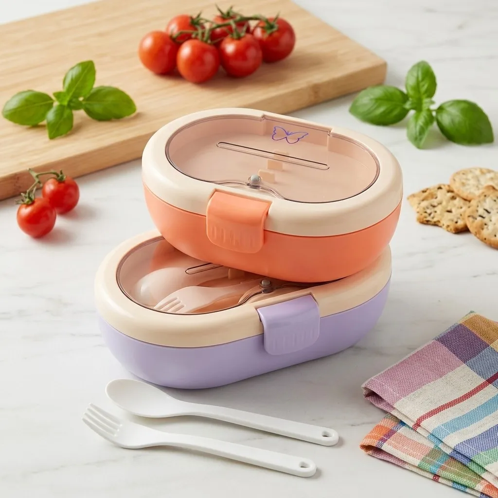 プラスチック製の弁当箱。カトラリー付きで、汁漏れしにくく、仕 - Food Storage With Dividers のレビューと価格